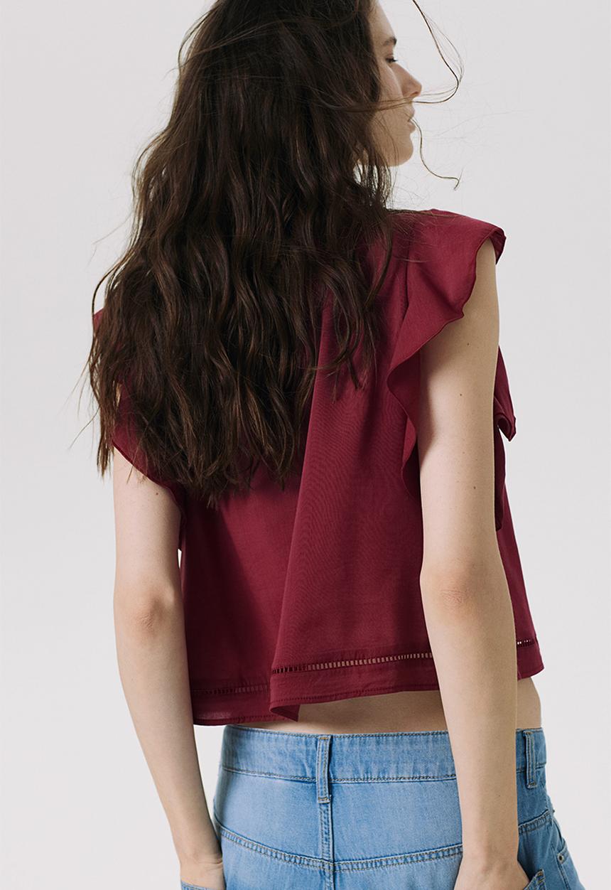 H&M - Flutter-sleeved blouse - dark red