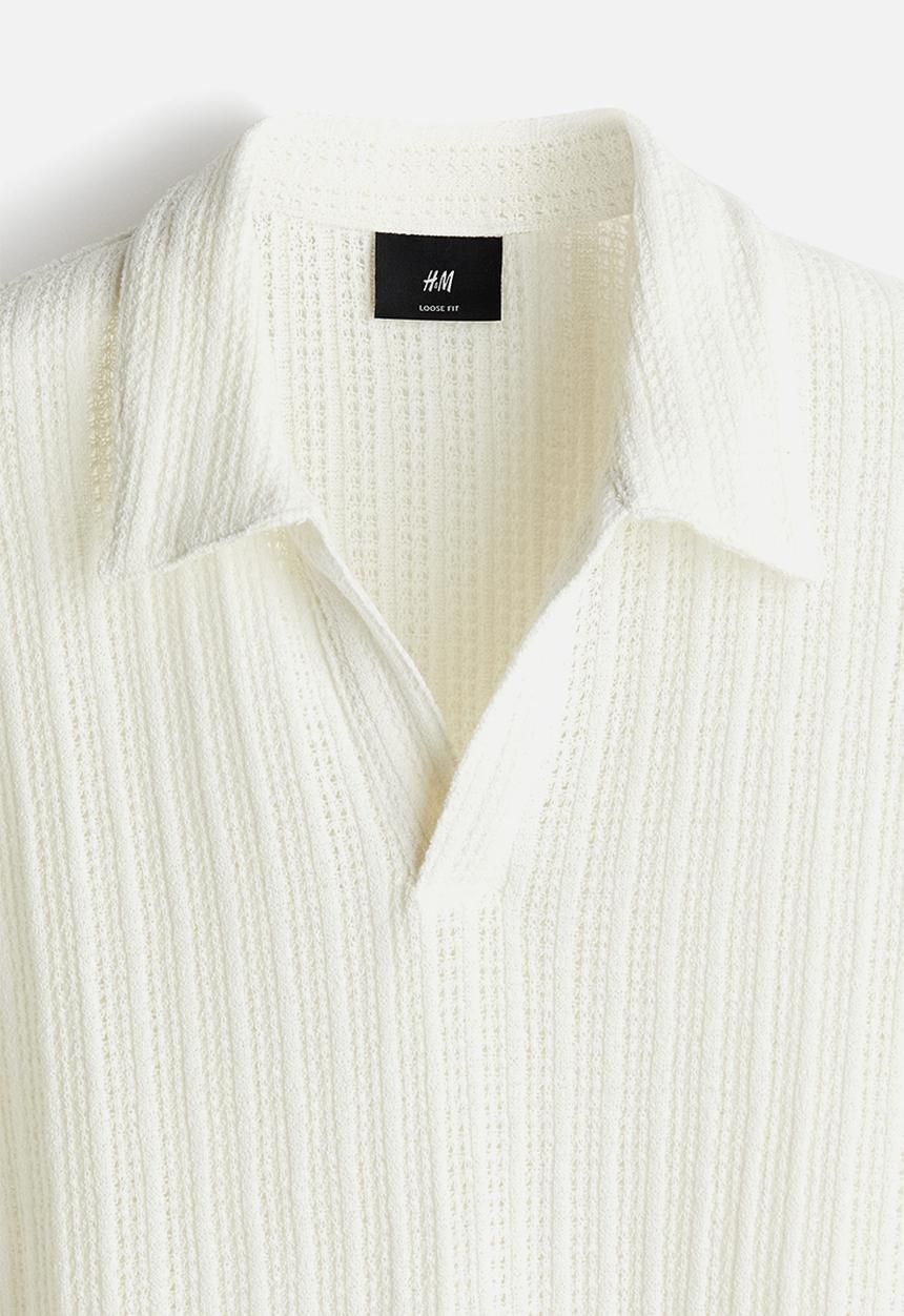 H&M - Loose fit jacquard-knit polo shirt - white