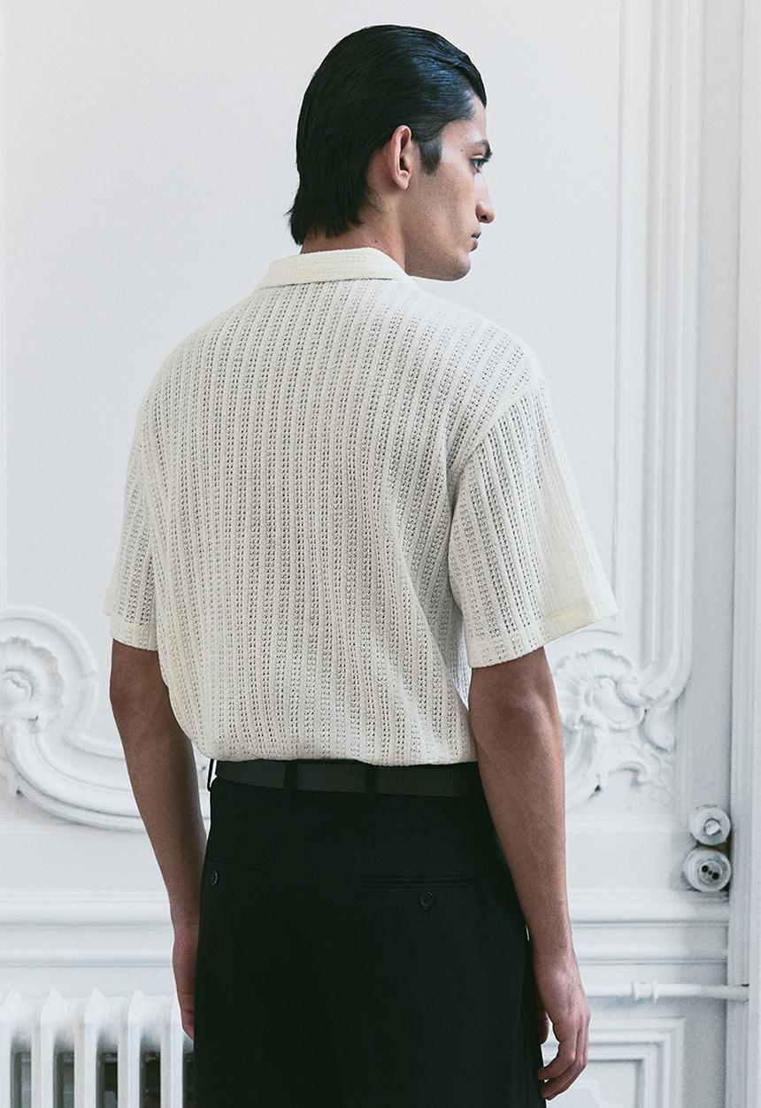 H&M - Loose fit jacquard-knit polo shirt - white