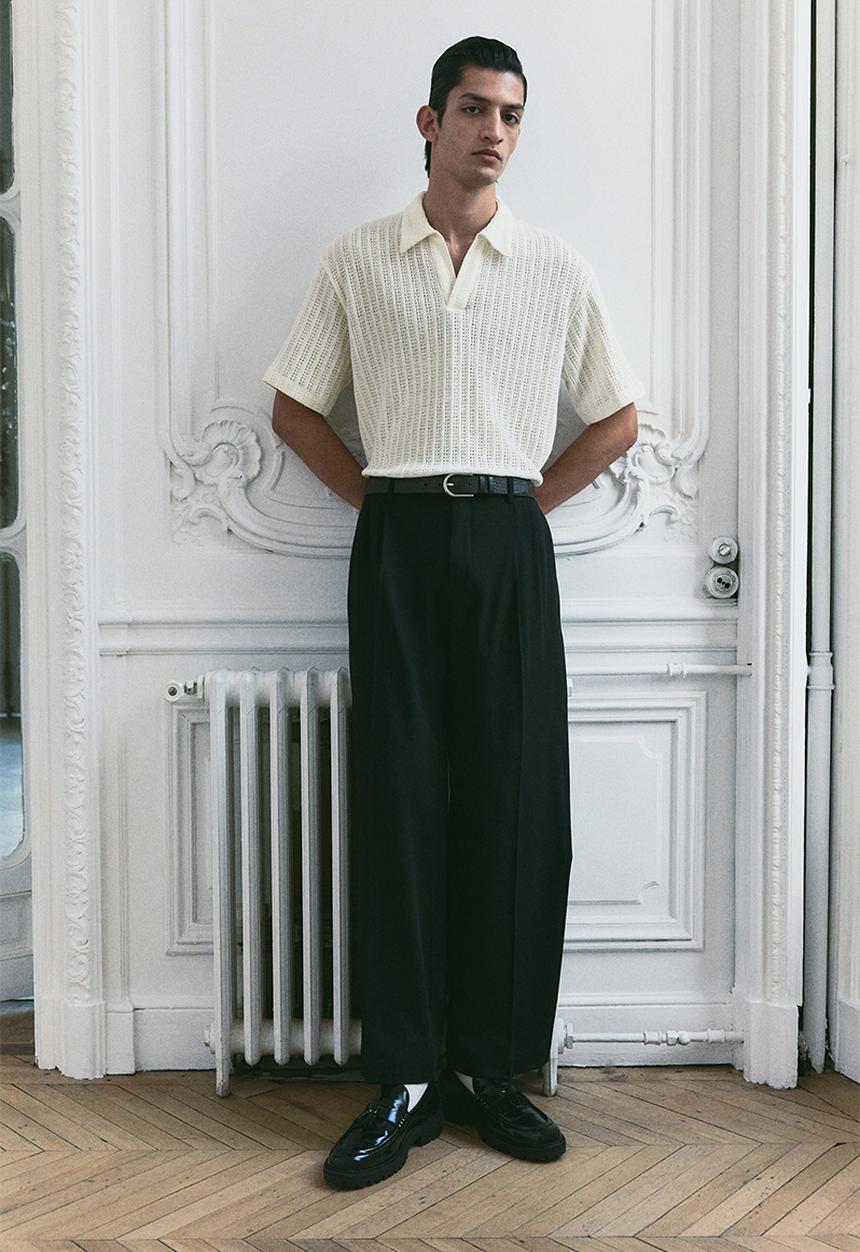 H&M - Loose fit jacquard-knit polo shirt - white