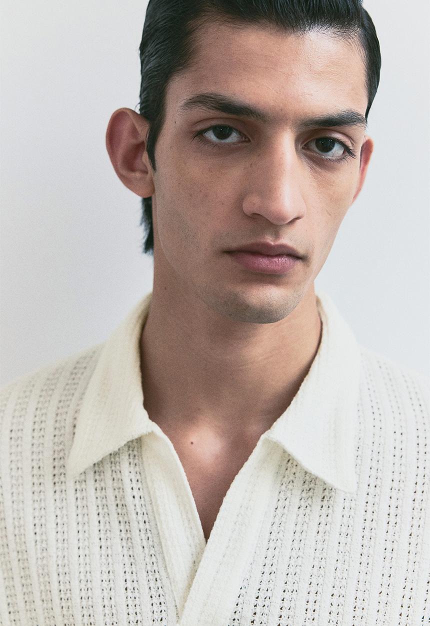 H&M - Loose fit jacquard-knit polo shirt - white