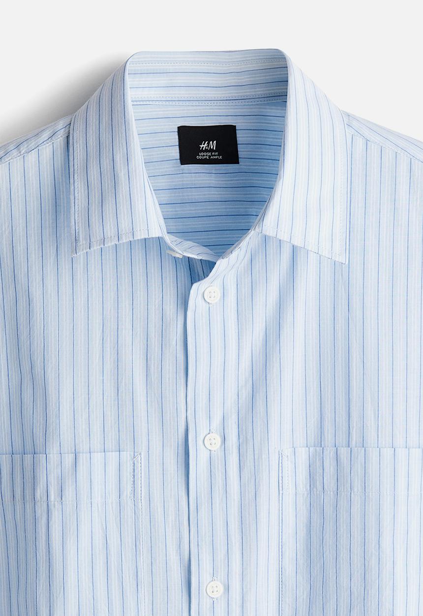 H&M - Loose fit poplin shirt - light blue striped