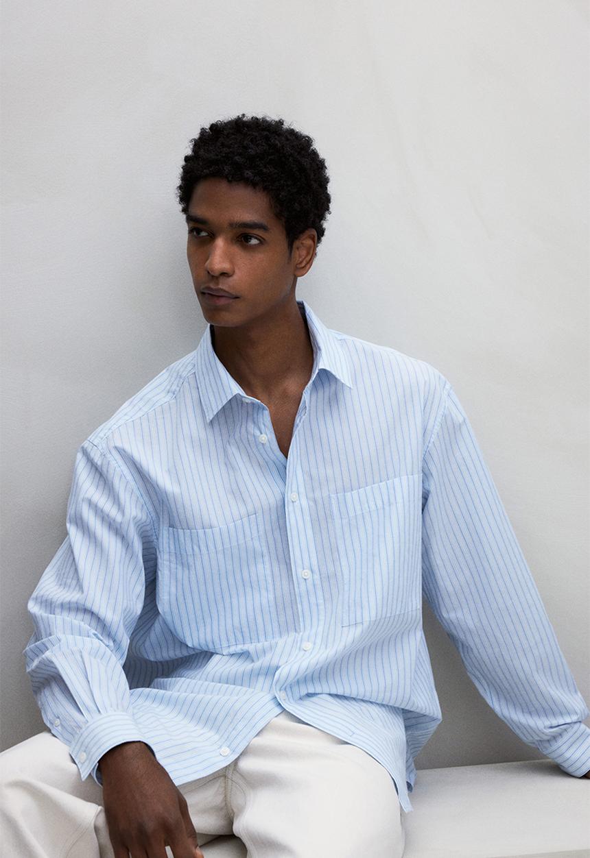 H&M - Loose fit poplin shirt - light blue striped
