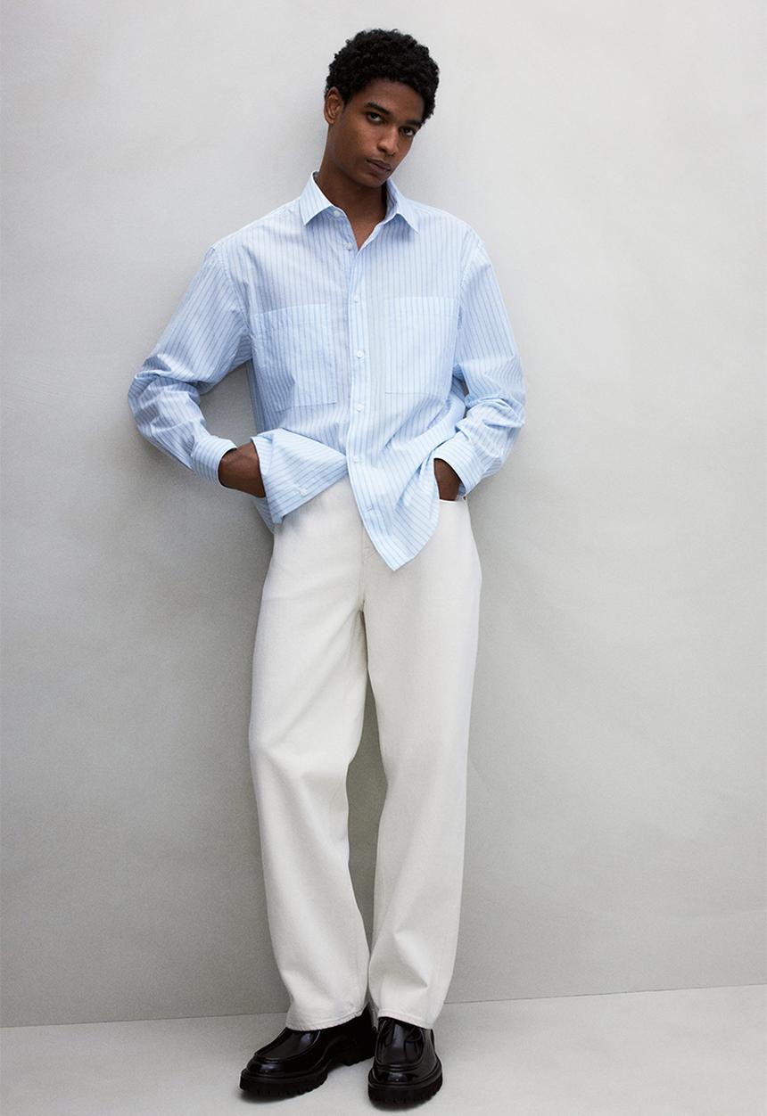H&M - Loose fit poplin shirt - light blue striped
