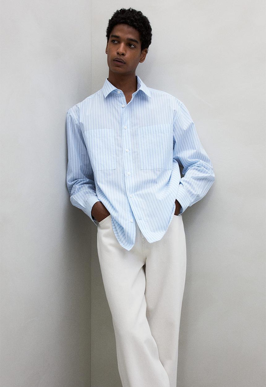 H&M - Loose fit poplin shirt - light blue striped