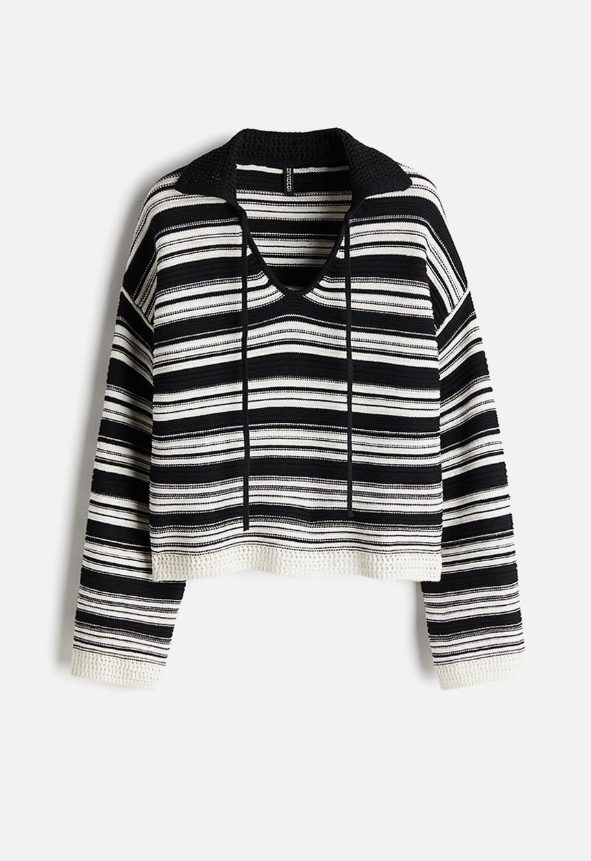 H&M - Collared purl-knit jumper - black striped 