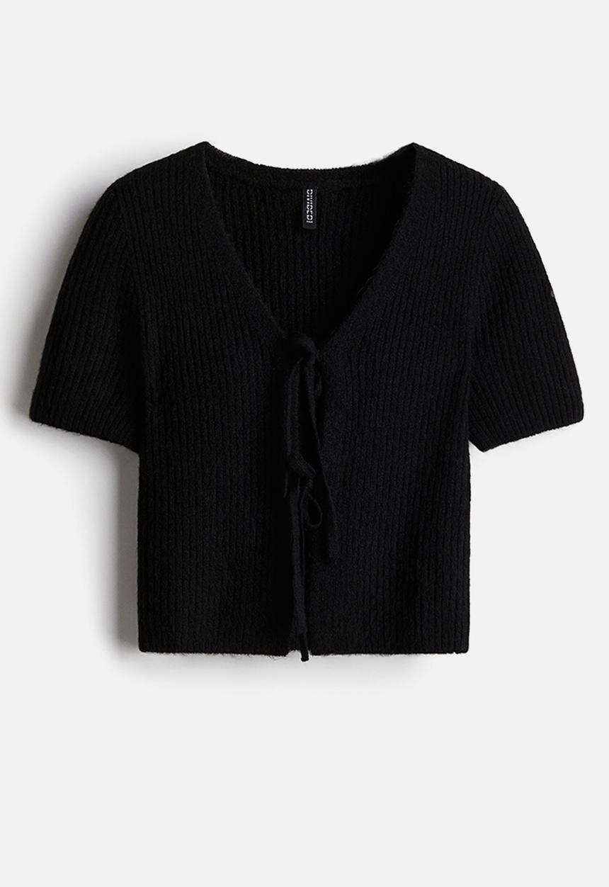 H&M - Tie-detail rib-knit top - black