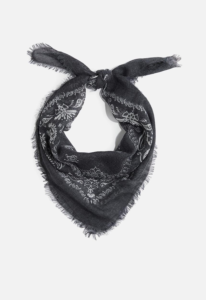 H&M - Patterned scarf - dark grey & paisley-patterned