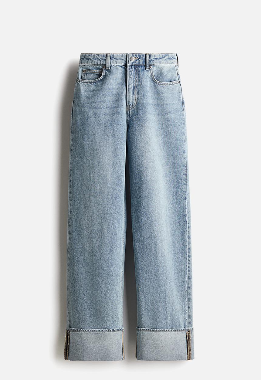H&M - Straight turn-up jeans - light denim blue