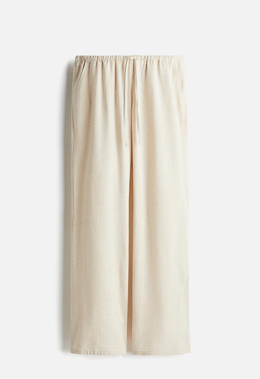 H&M - Straight drawstring trousers - light beige