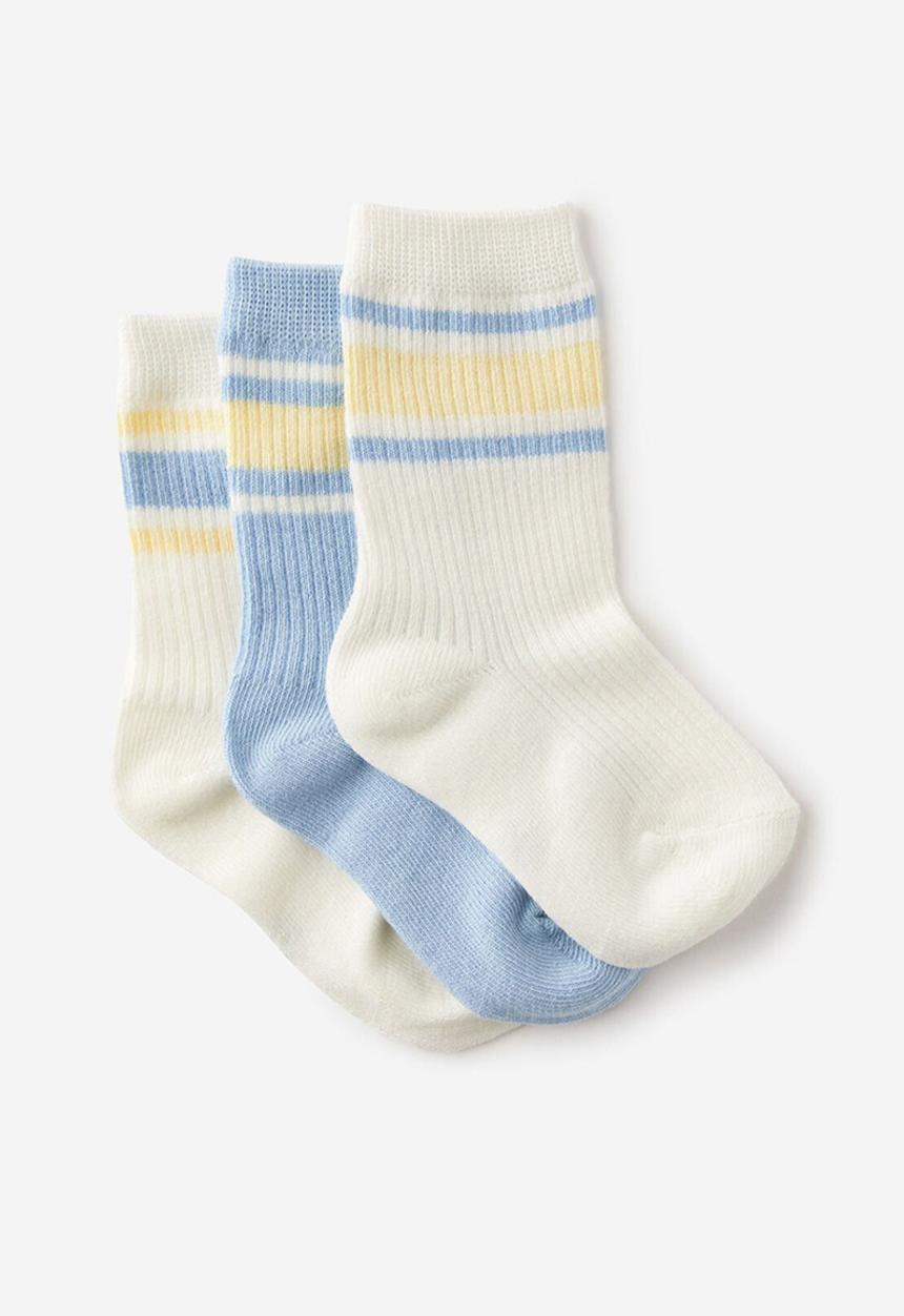 Cotton On - Kids 3pk crew socks - dawn blue/lemon squash/vanilla