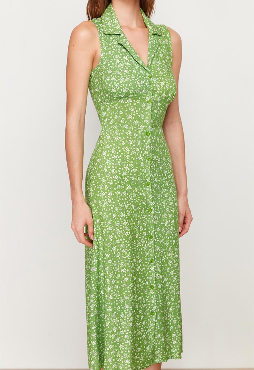 Trendyol - Floral viscose midi woven dress - green