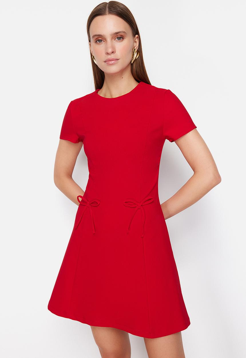 Trendyol - Skirt waist opening bow detail mini woven dress - red