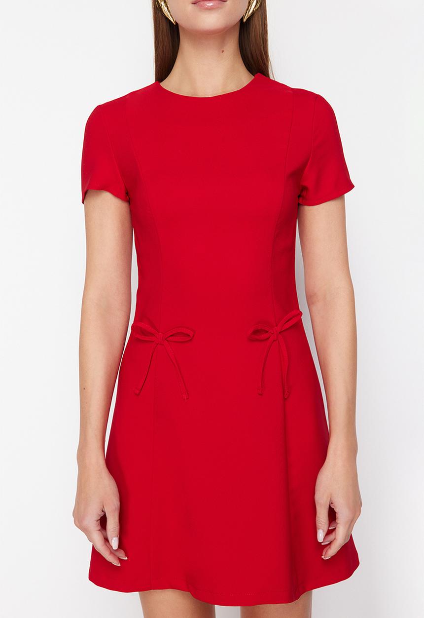 Trendyol - Skirt waist opening bow detail mini woven dress - red