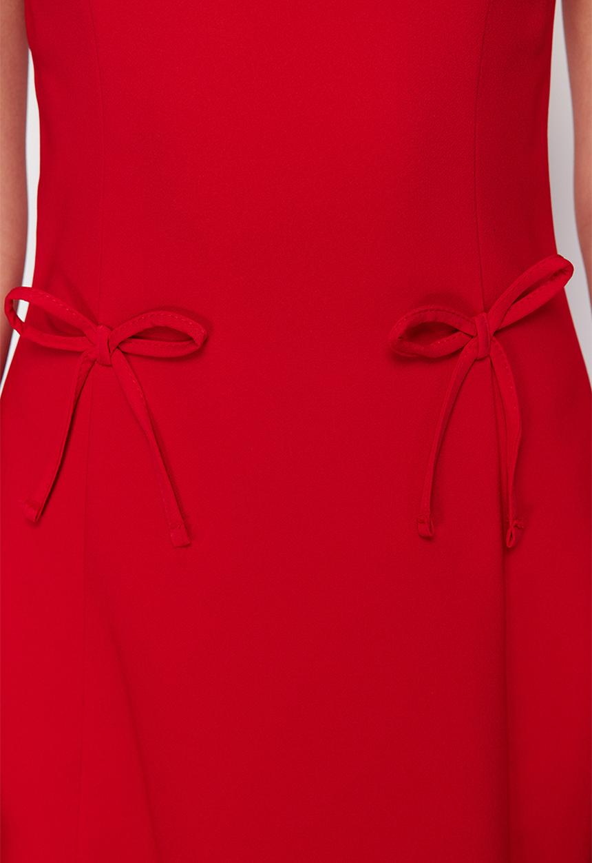 Trendyol - Skirt waist opening bow detail mini woven dress - red