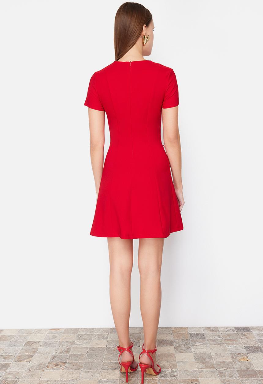 Trendyol - Skirt waist opening bow detail mini woven dress - red