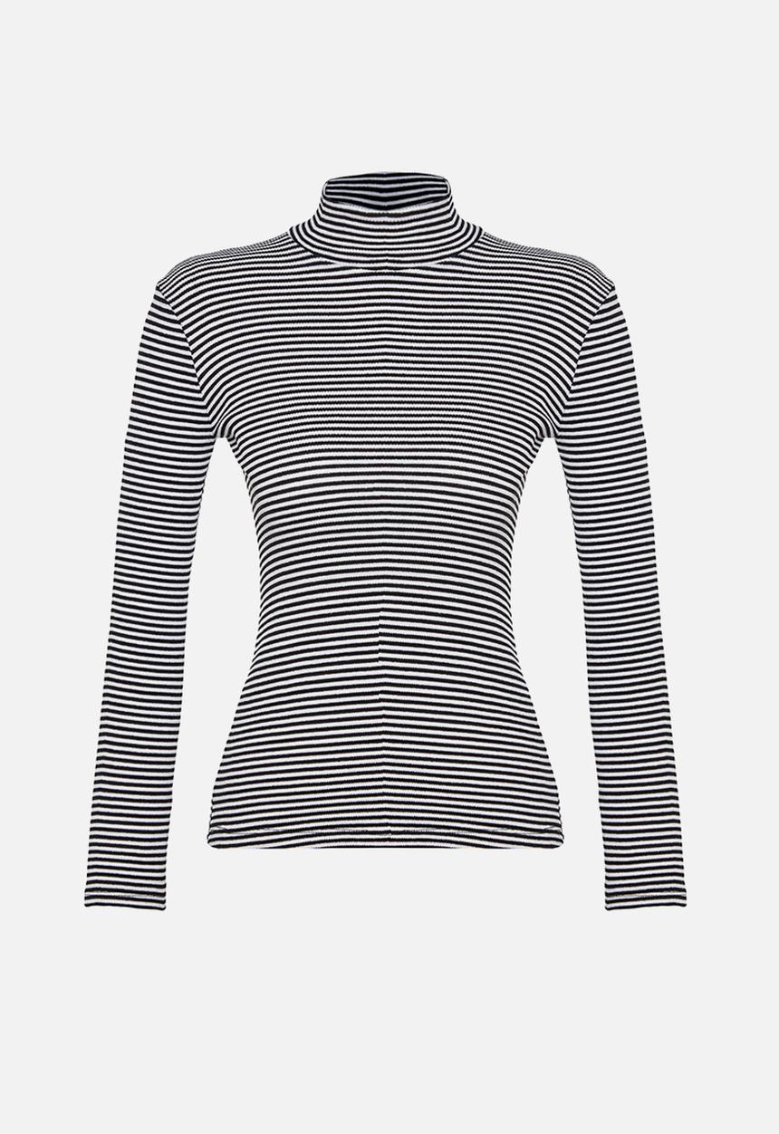 Trendyol - Striped fitted high collar long sleeve ribbed stretchy knitted  -multi