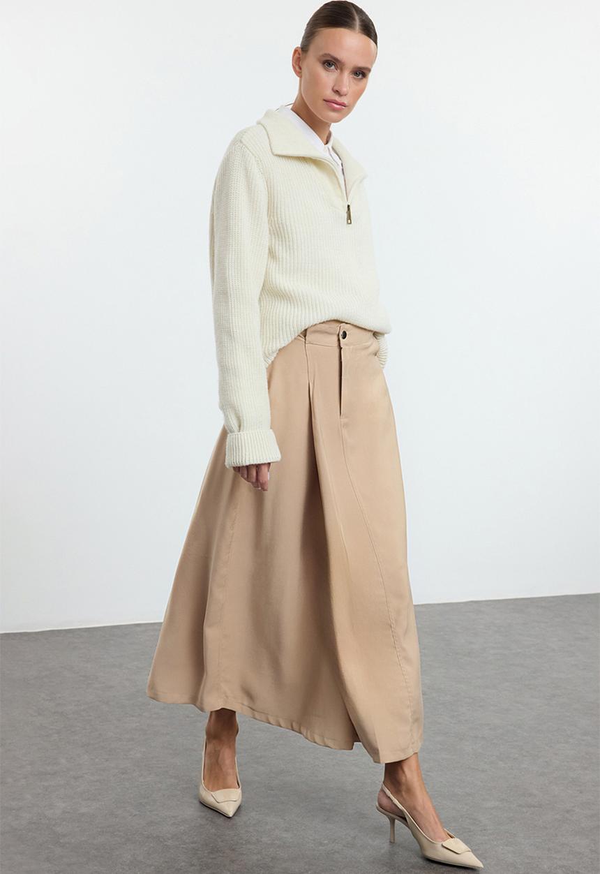 Trendyol - Flap pocket detailed woven skirt - beige