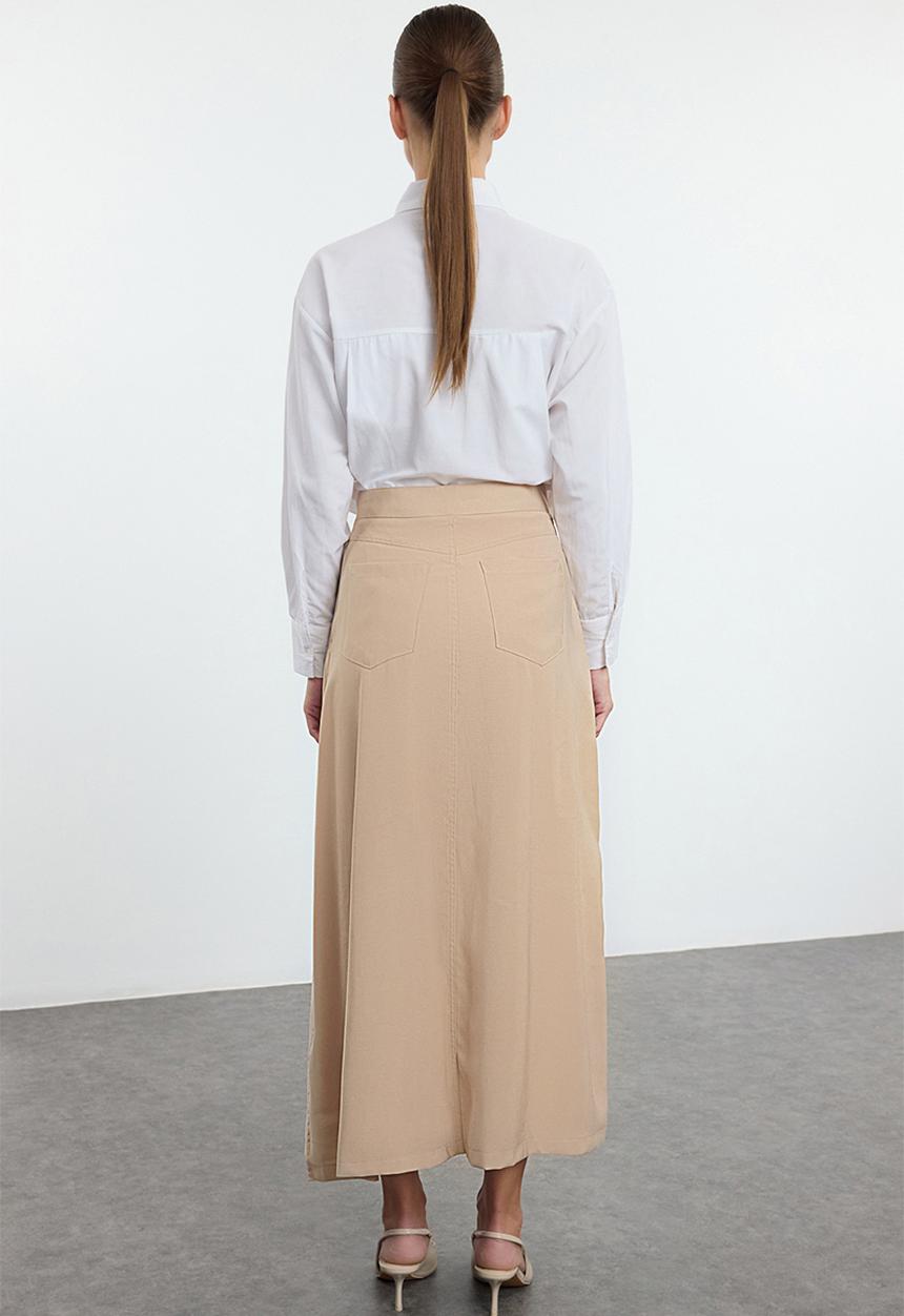 Trendyol - Flap pocket detailed woven skirt - beige