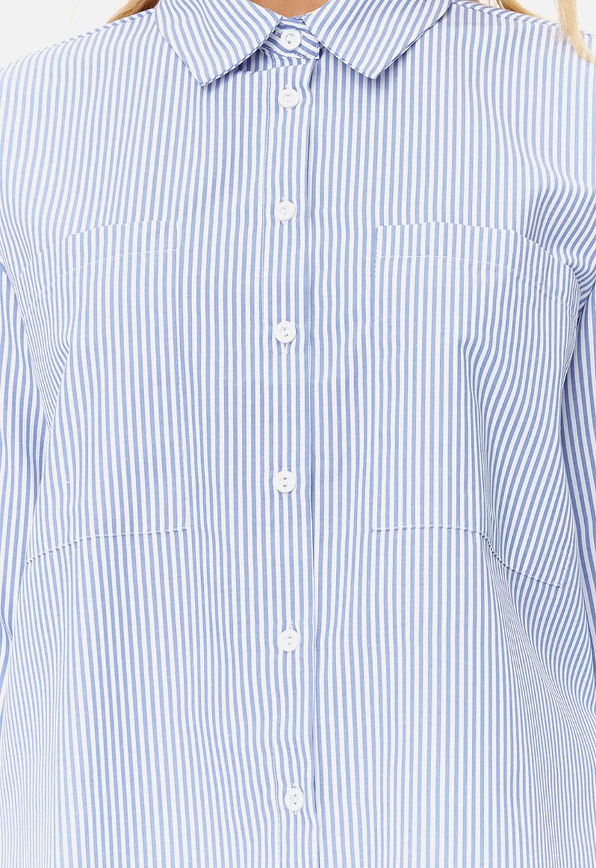 Trendyol - Striped oversize wide fit woven shirt  - navy blue