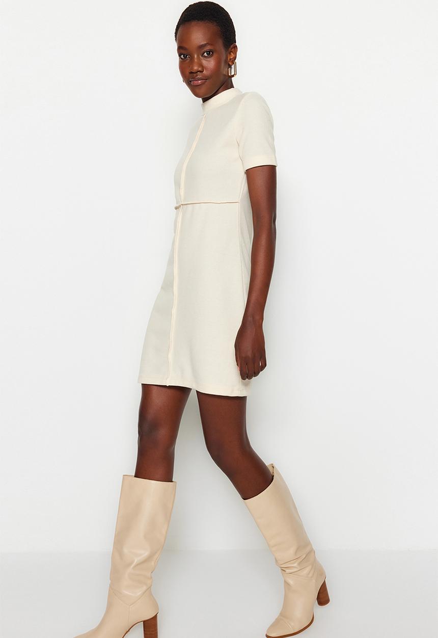 Trendyol - A-line/ bell formal knitted mini knitted dress  - beige