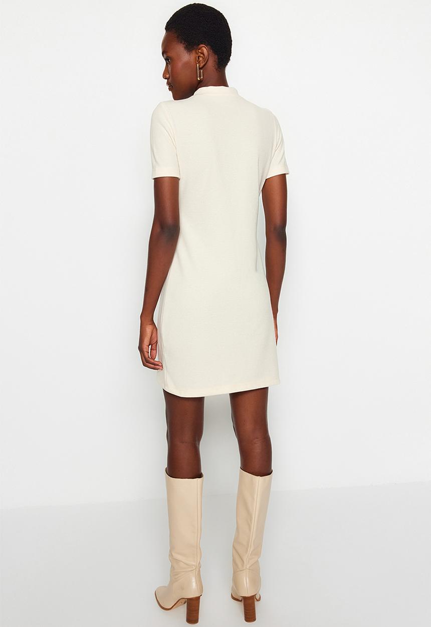Trendyol - A-line/ bell formal knitted mini knitted dress  - beige