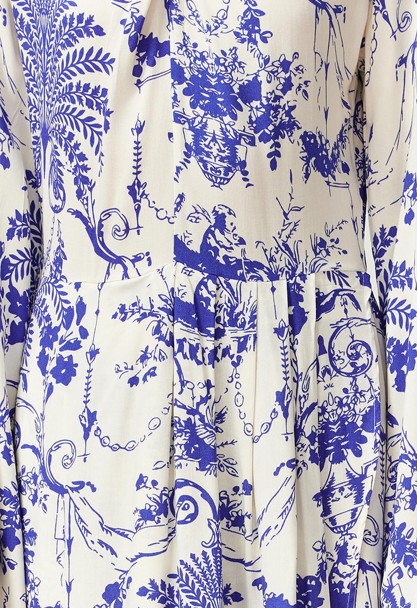 Trendyol - Patterned collar detail wide sleeve viscose woven dress - navy blue