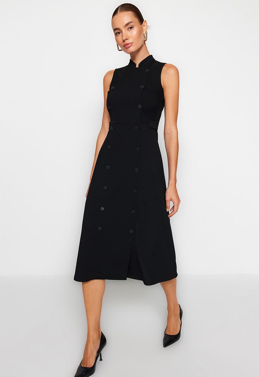 Trendyol - Buttoned chief collar woven jacket dress  - black