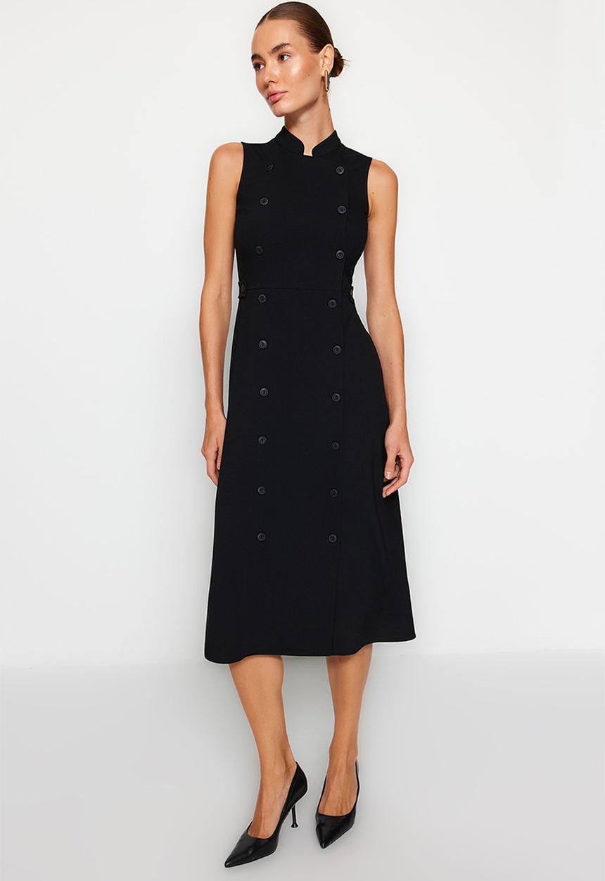 Trendyol - Buttoned chief collar woven jacket dress  - black