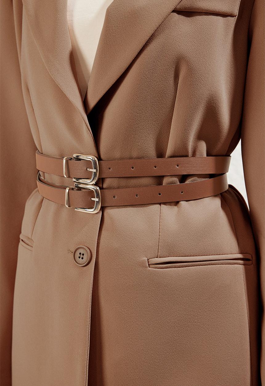 Trendyol - Brown double belted lined woven jacket - light brown