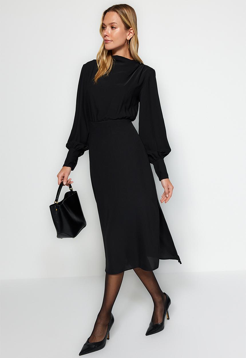 Trendyol - Midi slit woven dress  - black