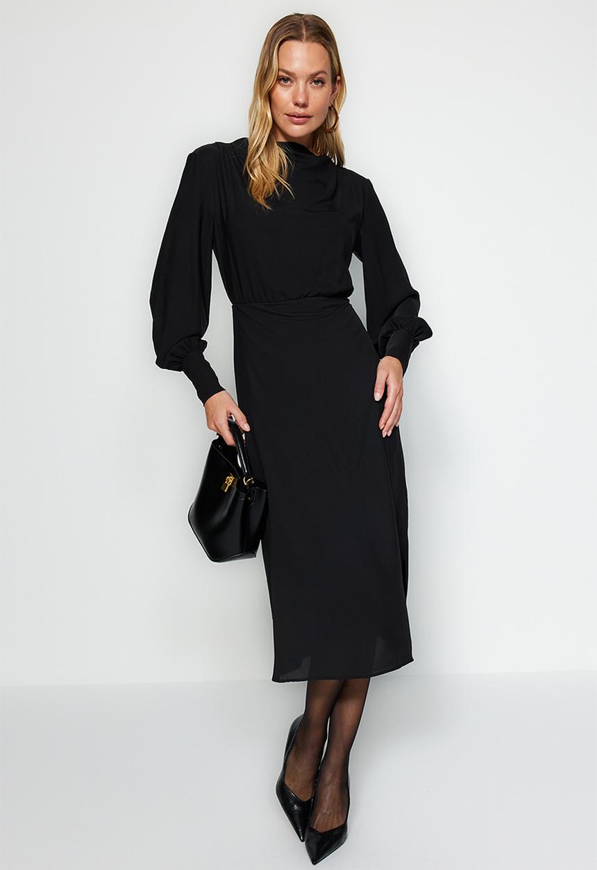 Trendyol - Midi slit woven dress  - black