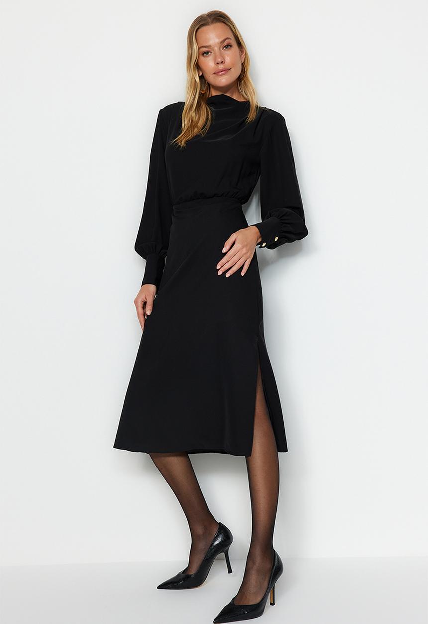 Trendyol - Midi slit woven dress  - black