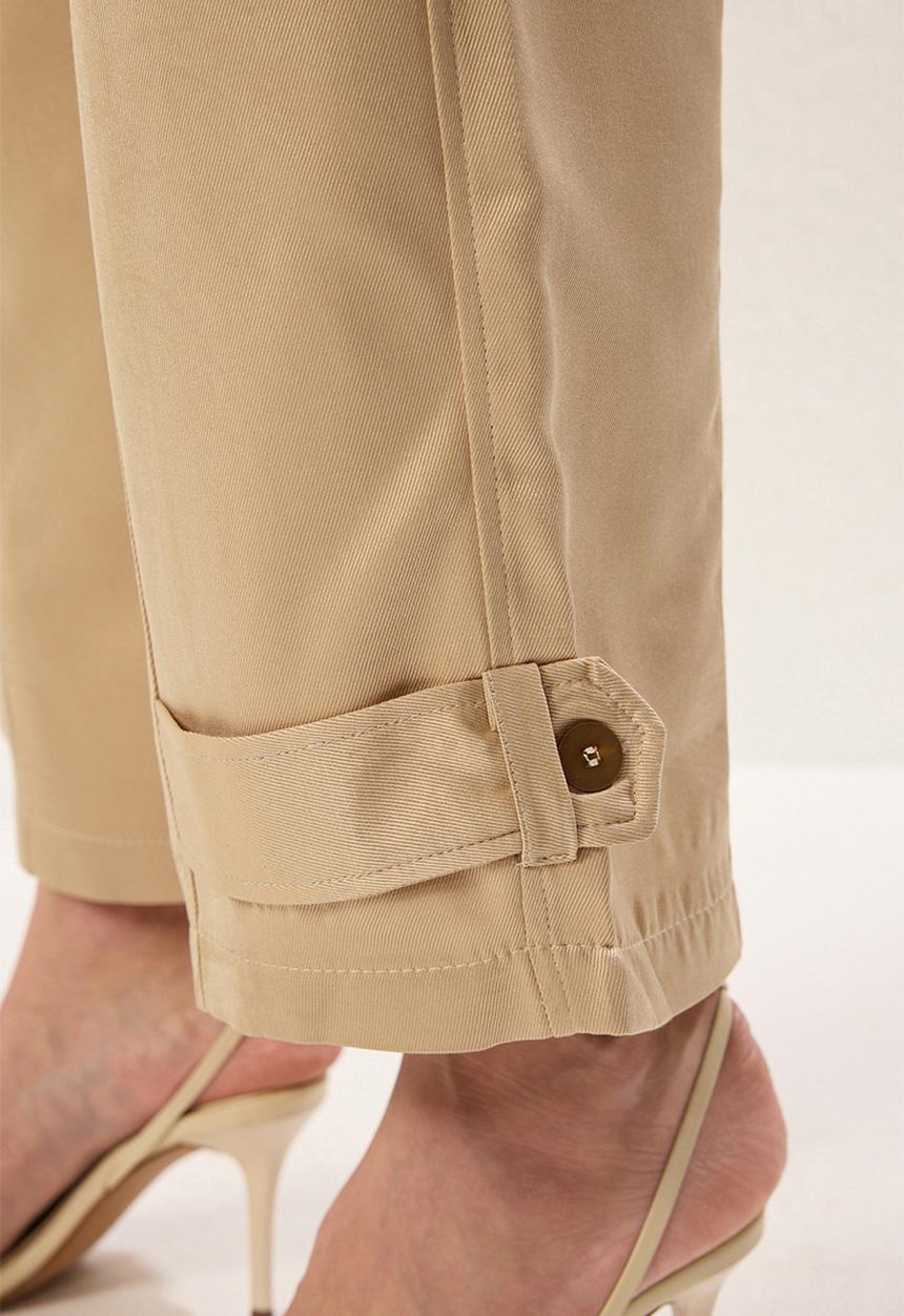 Trendyol - Wide leg soft gabardine woven trousers - beige