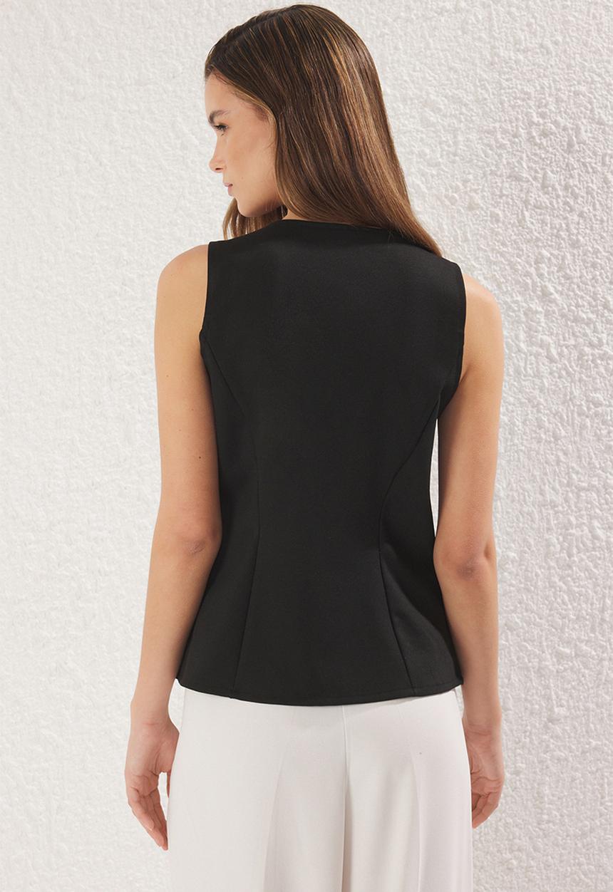 Trendyol - Fleto pocket detailed buttoned sleeveless blazer vest  - black