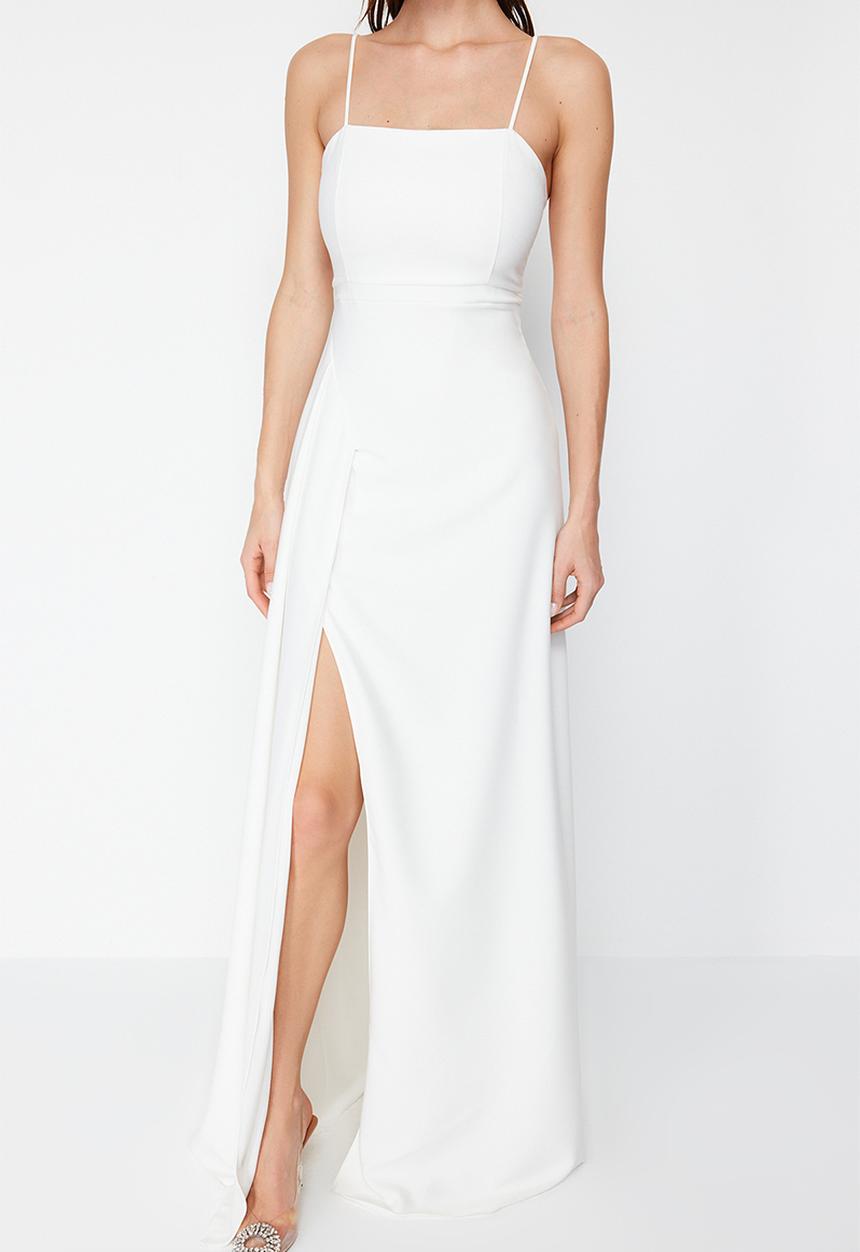 Trendyol - A-line woven elegant evening prom dress - white