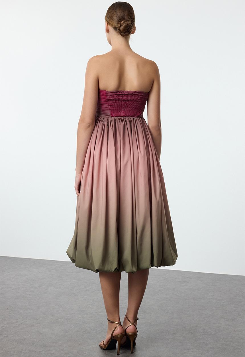 Trendyol - Gradient patterned balloon skirt detailed poplin evening prom dress  - very colorful