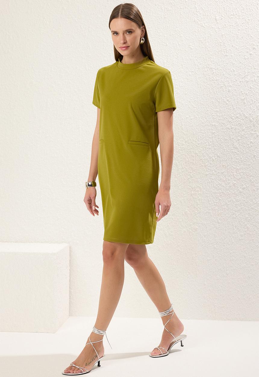 Trendyol - Pocket look skater/waist open mini crepe dress  - green