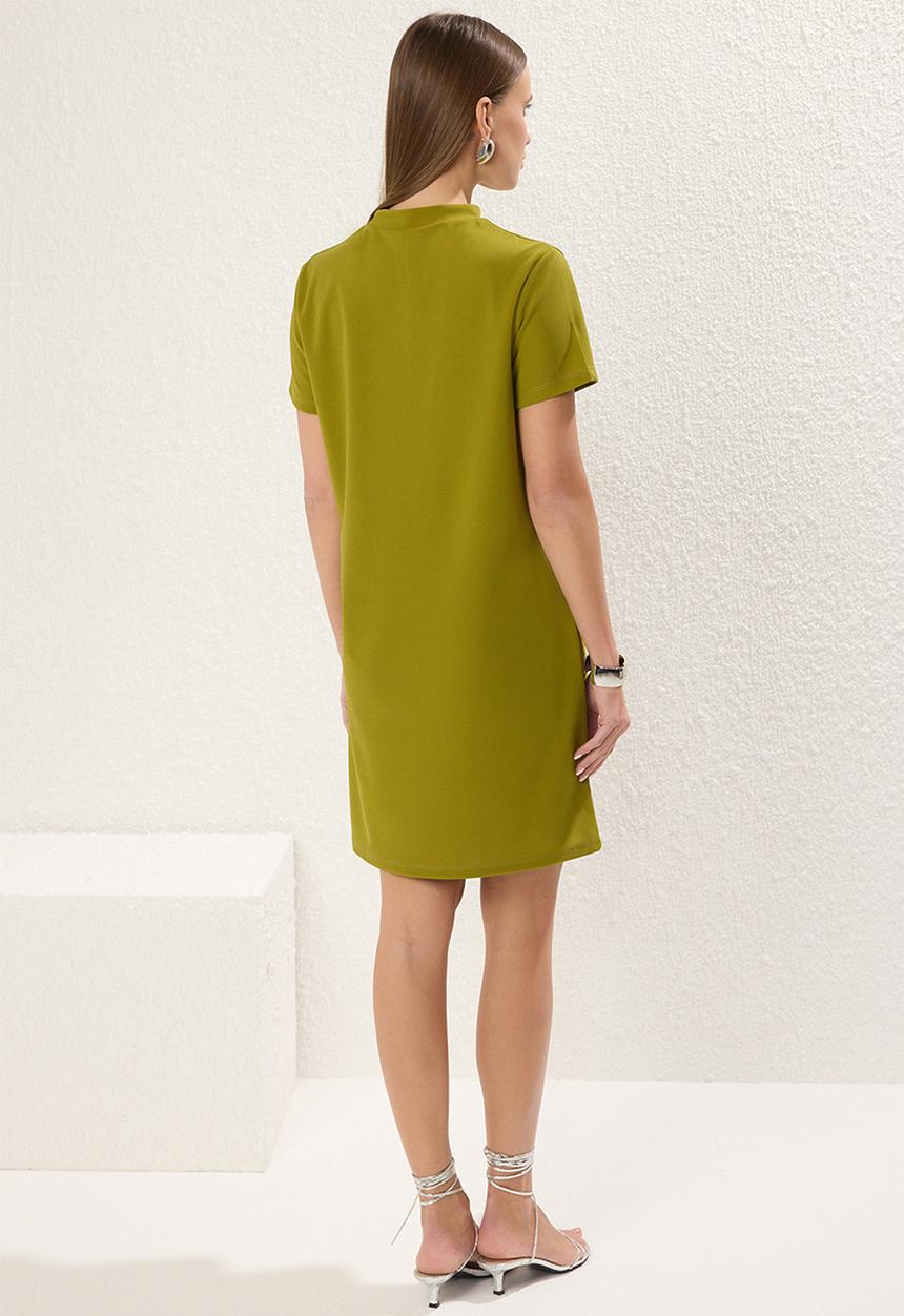 Trendyol - Pocket look skater/waist open mini crepe dress  - green