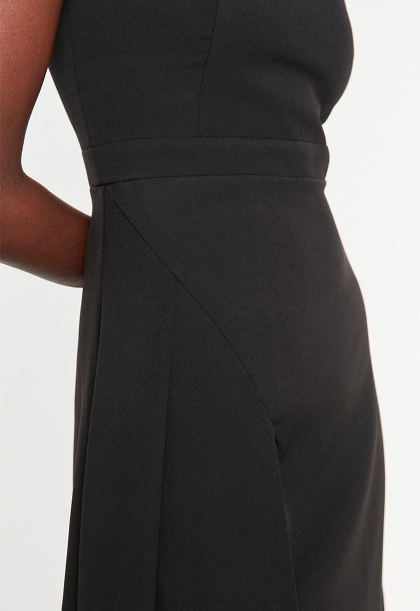 Trendyol - A-line woven long elegant evening night graduation dress - black