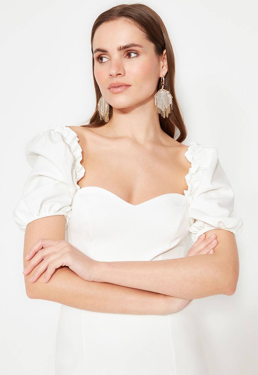 White woven evening dress graduation dress - ecru