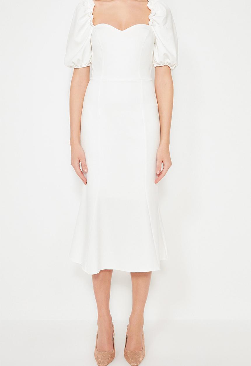 White woven evening dress graduation dress - ecru