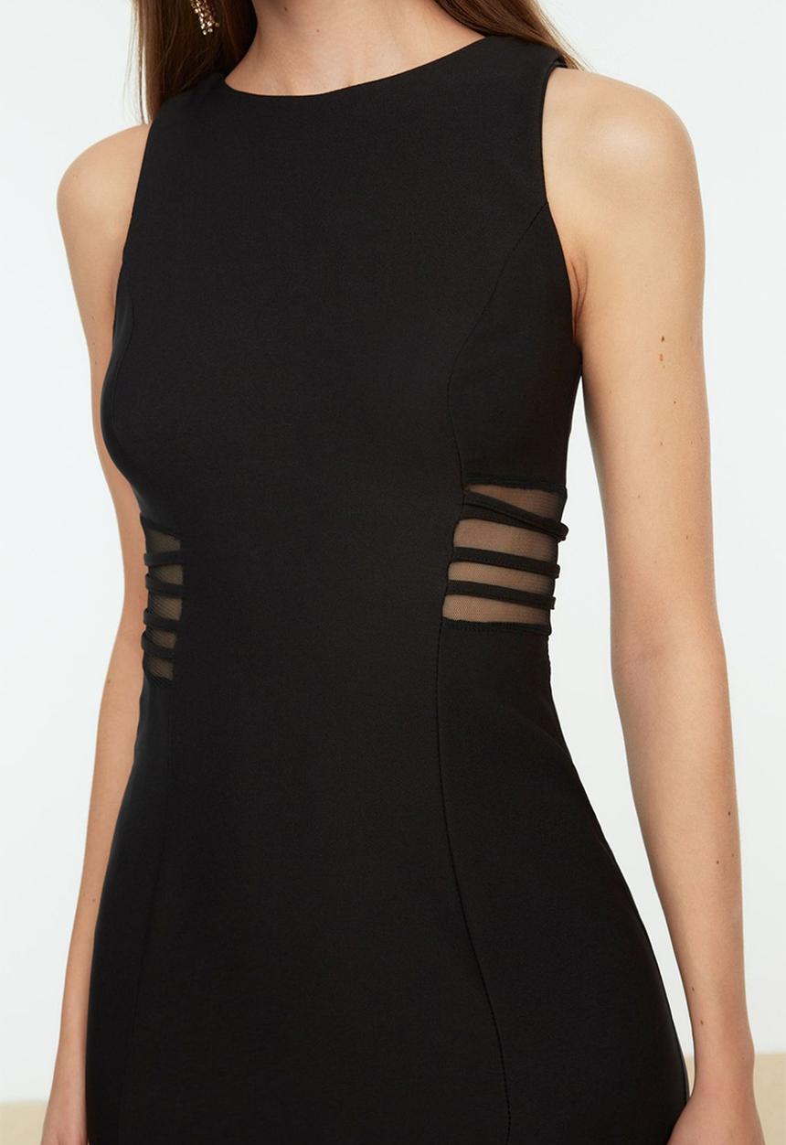 Trendyol - Waist cut out woven elegant evening dress - black