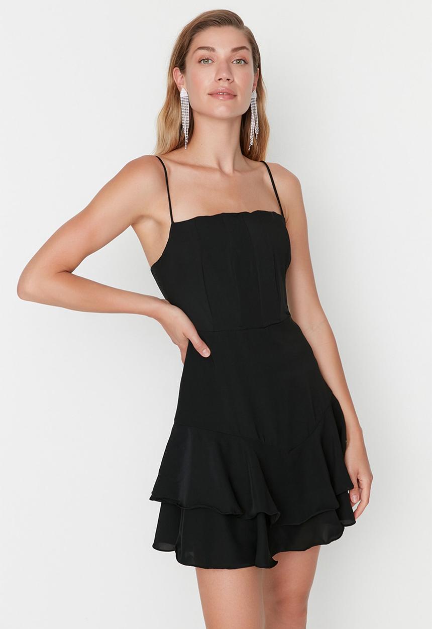 Trendyol - A-line underwire detailed woven short evening dress  - black