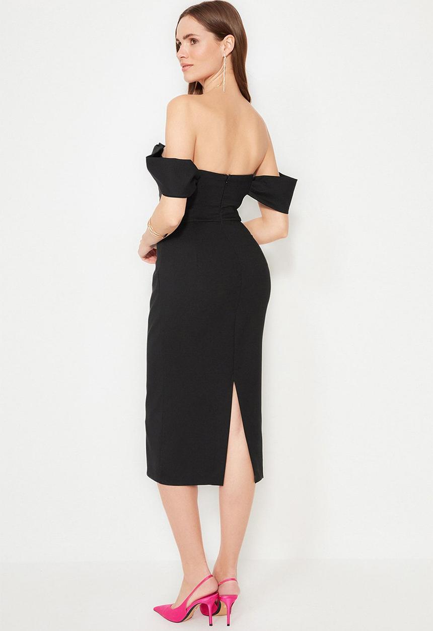 Trendyol - Bodycon corset detailed woven elegant evening  dress - black