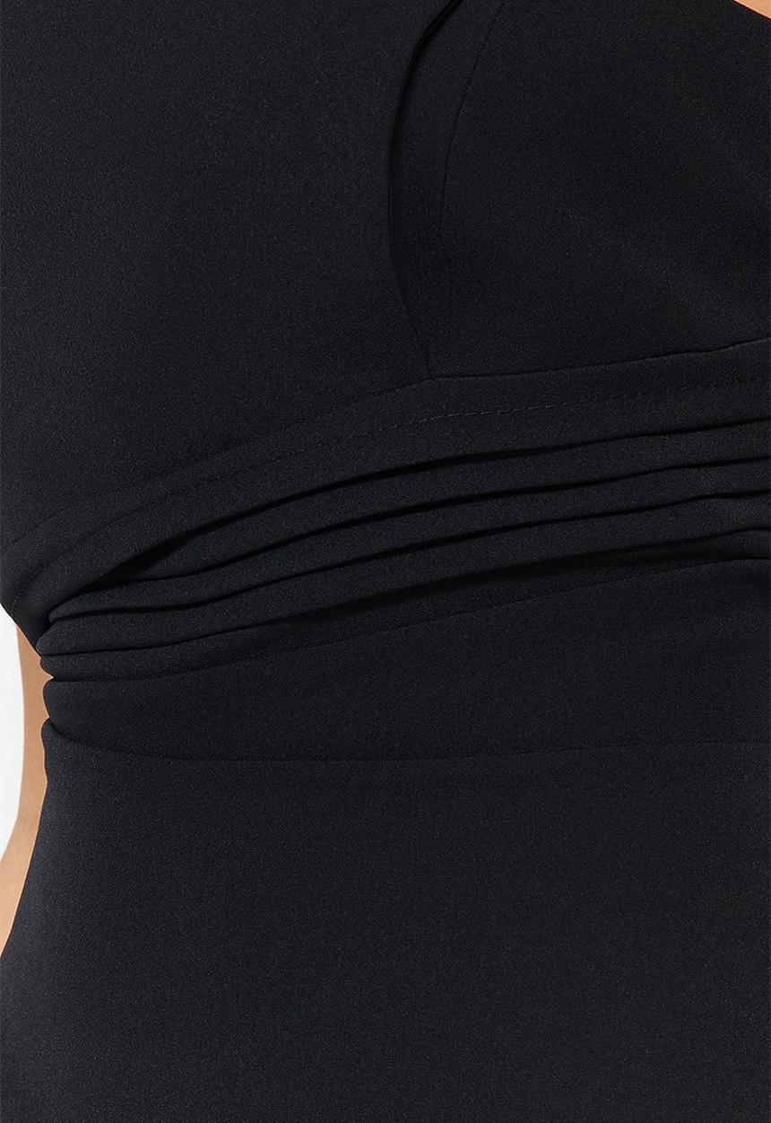 Trendyol - One shoulder woven long elegant evening night graduation dress  - black
