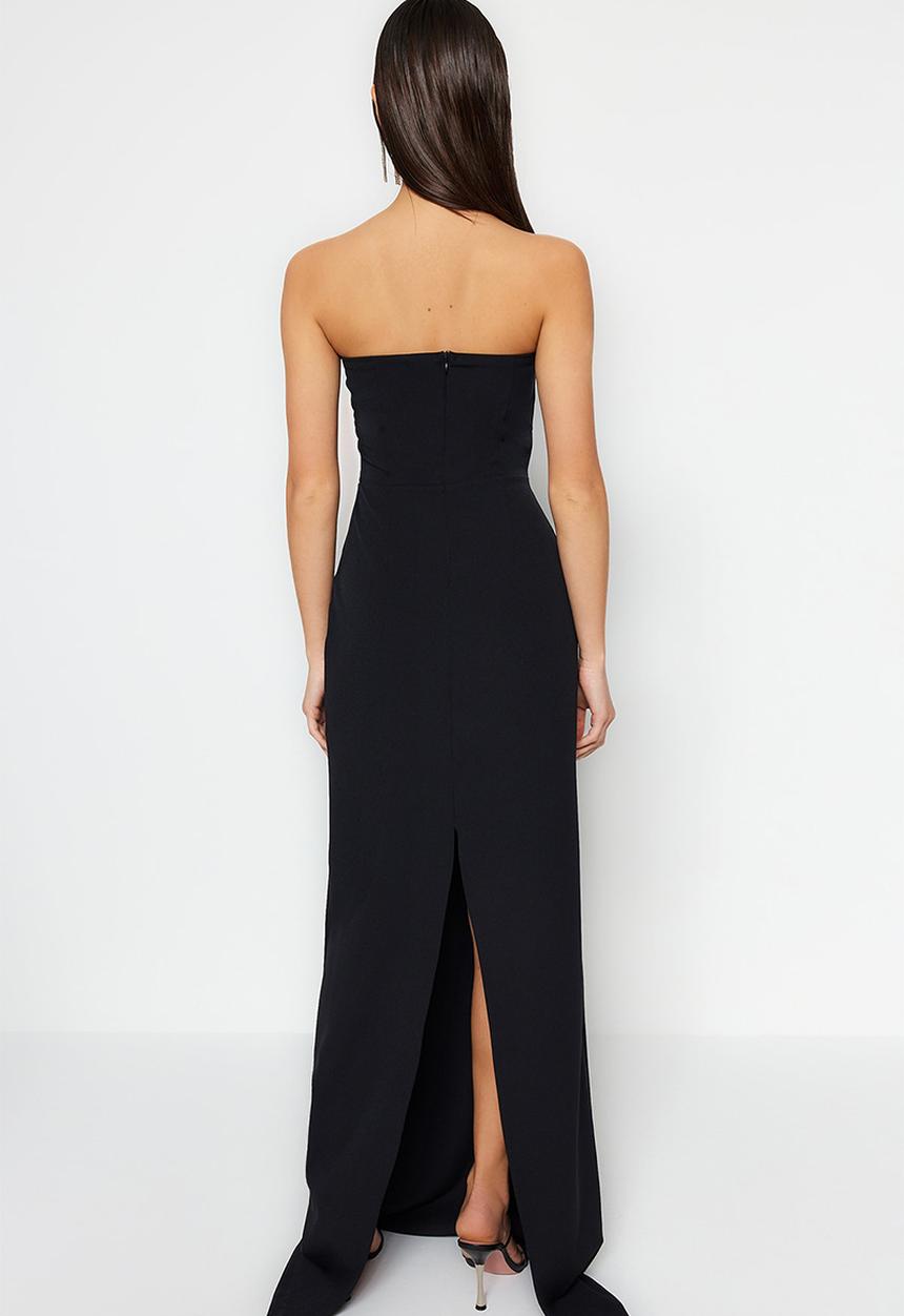 Trendyol - One shoulder woven long elegant evening night graduation dress  - black
