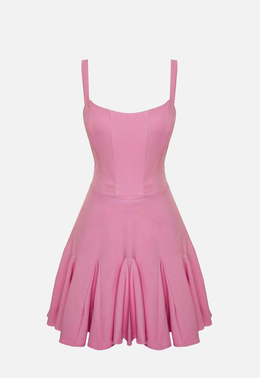 Trendyol - A-line corset piping woven short evening  dress  - pink
