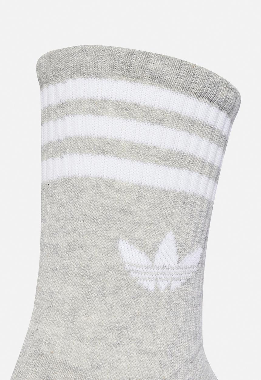 adidas Originals - 3-Stripes Crew Socks 3 Pairs - White/Grey/Black