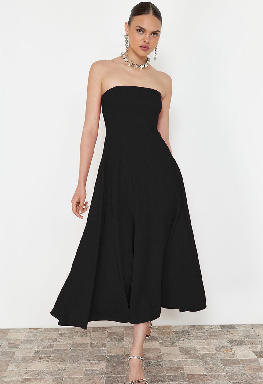 Trendyol - A-line strapless woven elegant evening prom dress  - black